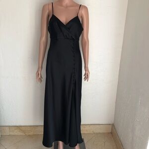 Zara Elegant Cocktail Black Satin Women's Size M Maxi Spaghetti Straps Dress